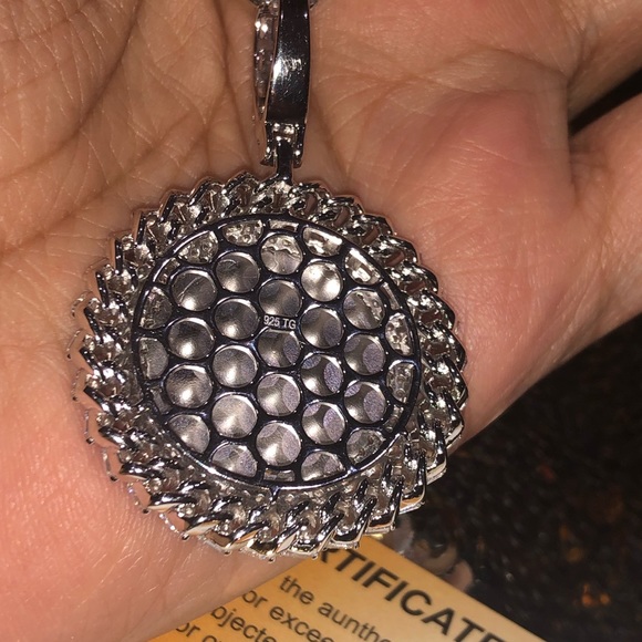 10k white gold vermeil, picture pendant, memorial charm, simulated diamonds, WOW - Picture 7 of 8